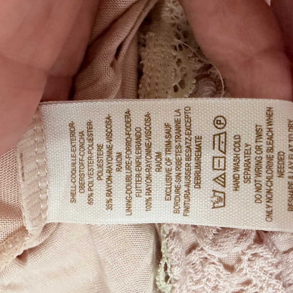 Free People Cream Crochet Lace Boho Scoop Back Long Sleeve Top – Size Small - Picture 8 of 11
